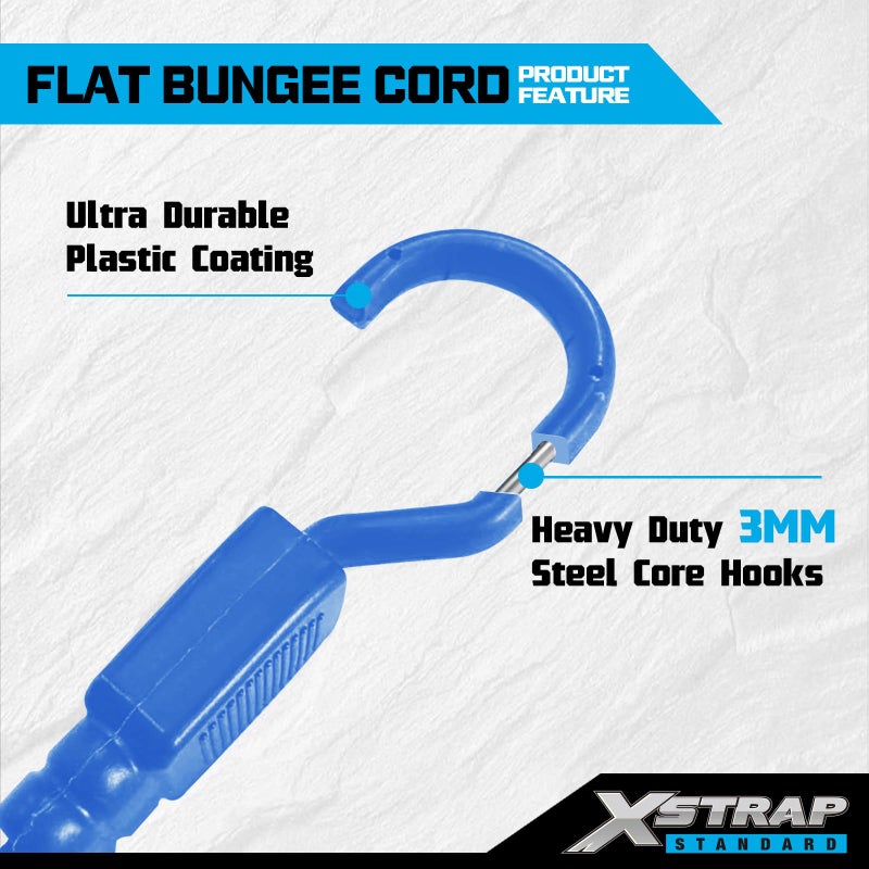 XSTRAP STANDARD 2PK 77 Inch Flat Bungee Cord Heavy Duty Adjustable Long Straps with Hooks for Hand Truck, Camping, Motorcycle, Cars, Bikes, Luggage Rack (Blue) - Image 3